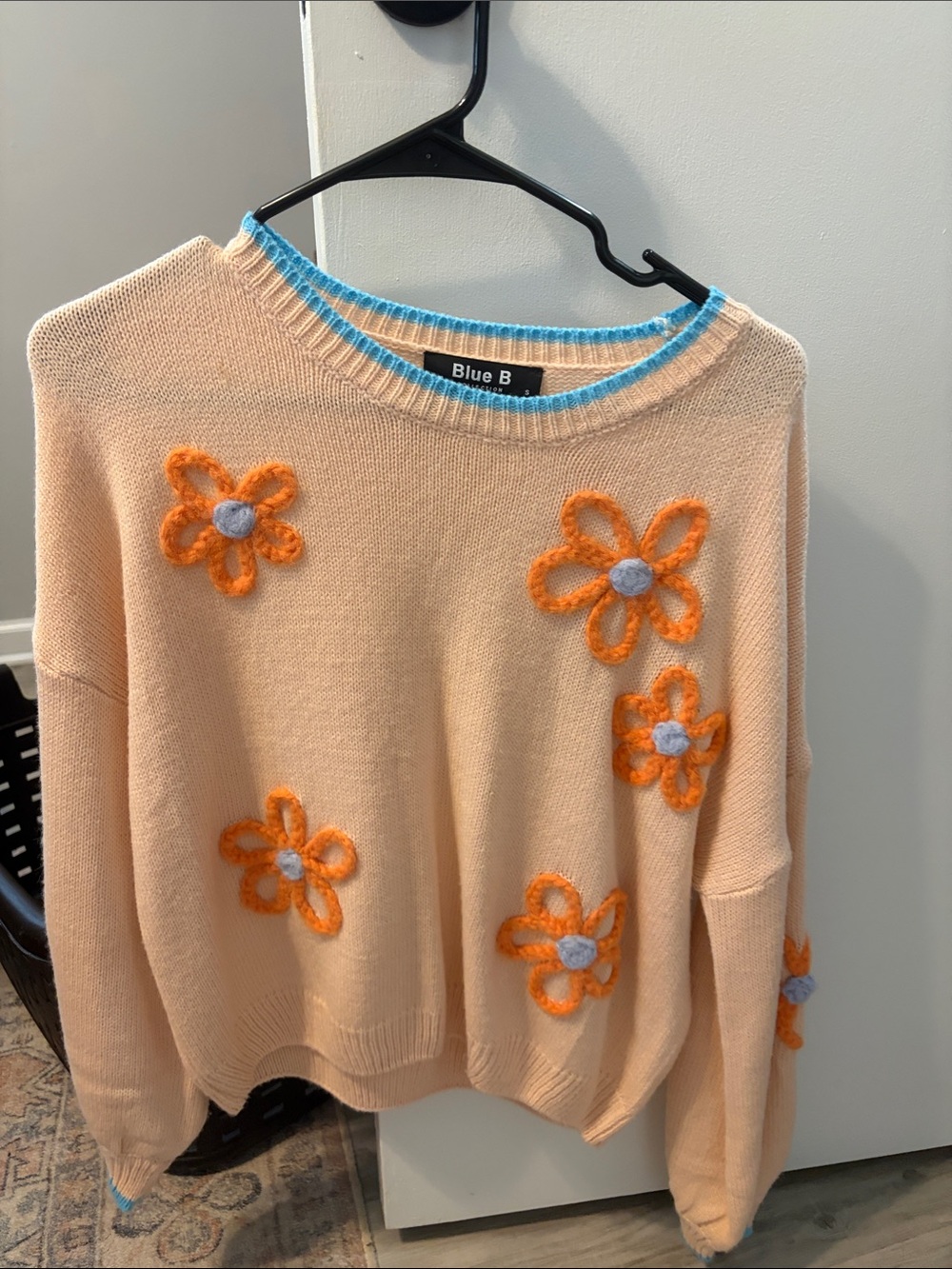 Women's Peach Floral Appliqué Sweater